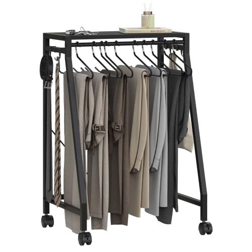 

LunarLight Trouser and Slacks Hanger, 60cm Wide x 40cm Deep x 75cm High, with Casters, S-Shaped Hangers, 10 Clothes, Easy Access, and 4 Square Hooks,