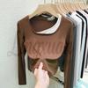 Stylish Korean Square Neck Faux Two-Piece Long-Sleeve Women's T-Shirt – Versatile Base Layer