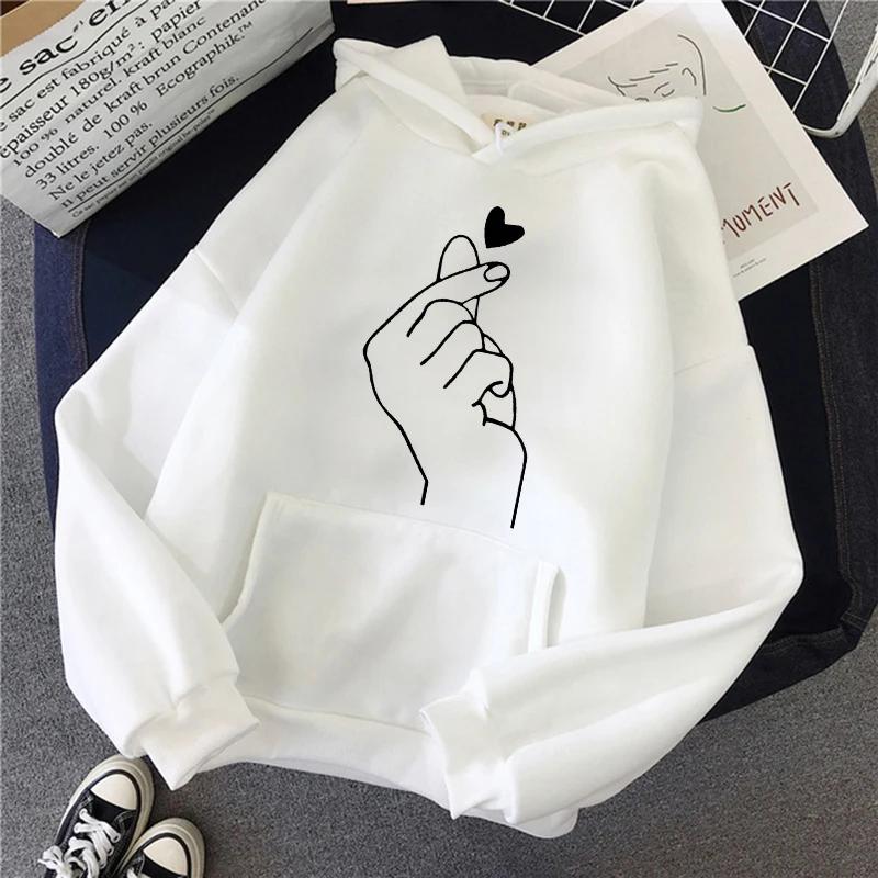 Unisex Y2k Finger Heart Print Long Sleeve Sweatshirt Funny Gothic Kangaroo Pocket Hoodies Women's Casual Vintage Hooded Clothes