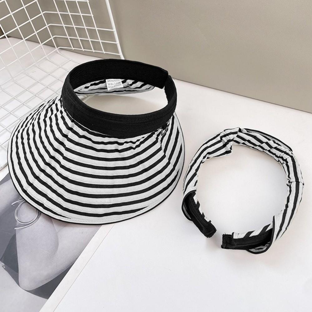 Foldable Stripe Empty Top Hat Wide Brim Striped Headband Fashion Sun Protection Cap Beach Holiday