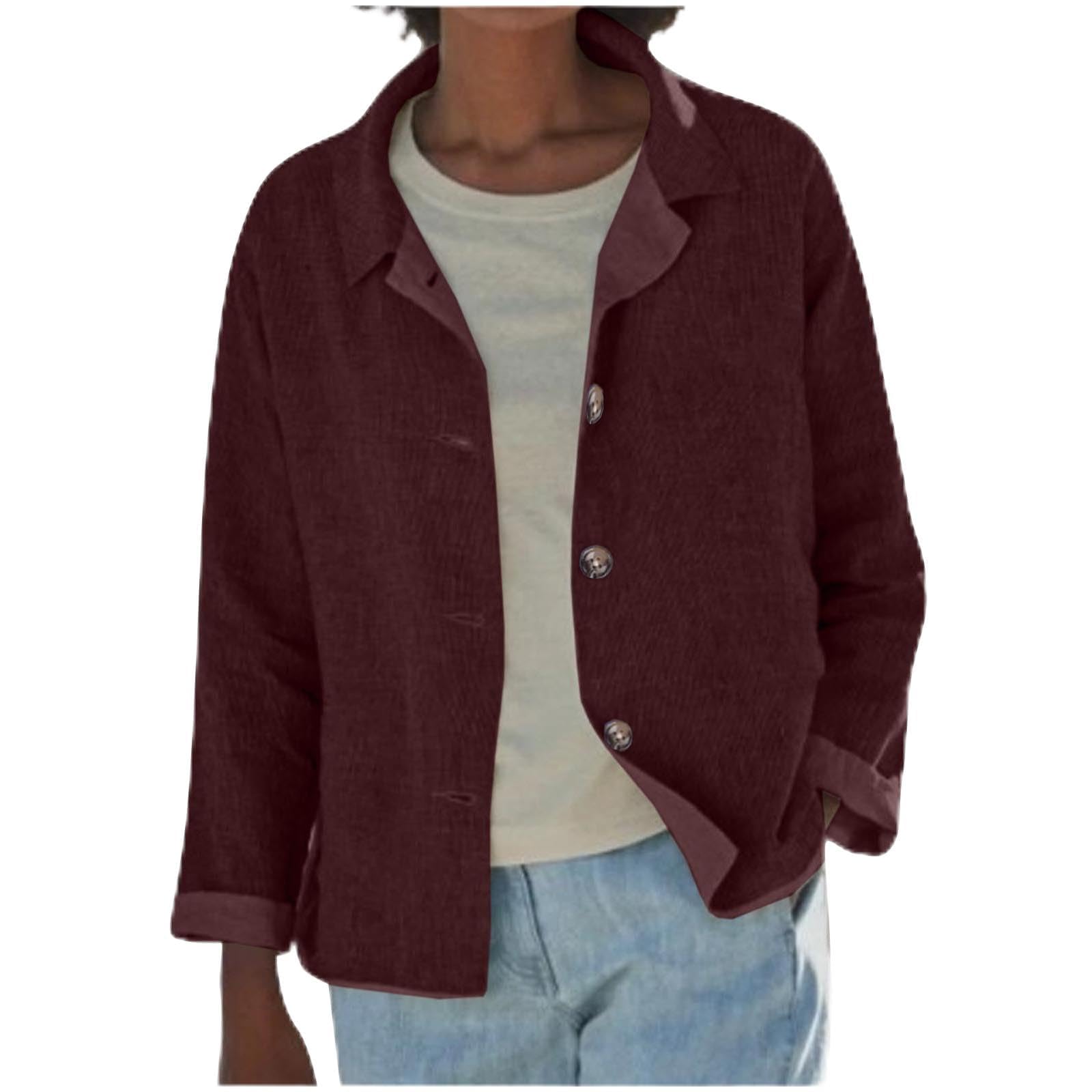 

Женская модная однотонная куртка кэжуал с лацканами и пуговицами, с длинными рукавами XL винный