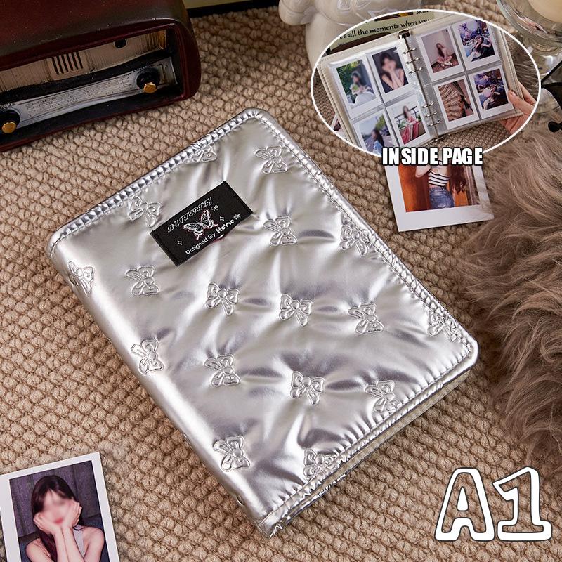 New Silver Bow Soft Shell Photocard Photo Album Binders Kpop Korea Idol Cards Book Family Pictures Album with 20pcs Inner Pages