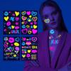 Ainstore Glowing Fluorescent Tattoo Stickers (4 Types, 2 Sheets) Adhesive Waterproof Club Halloween Makeup Heart AX-002, 1 Set