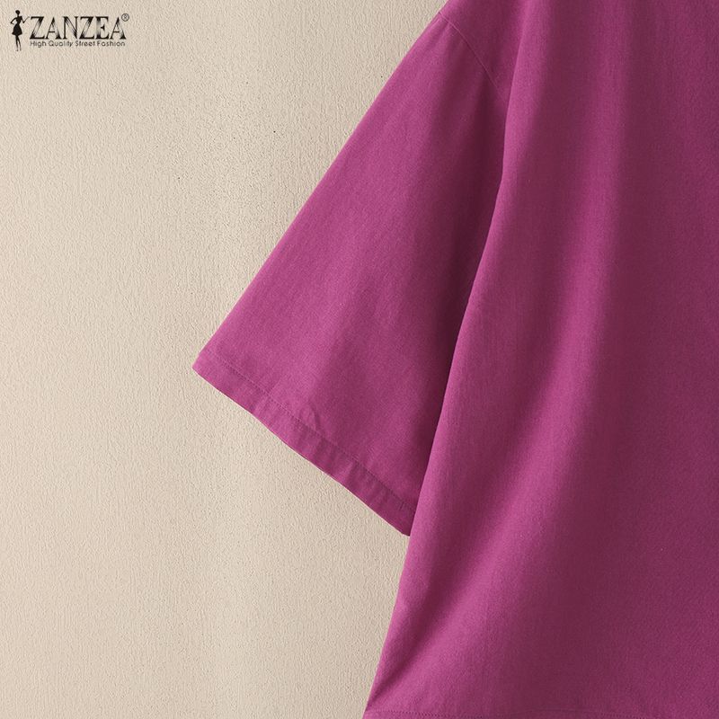 ZANZEA Damen Lässig Stehkragen 3/4-Ärmel Weite Bluse