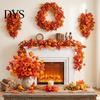 Maintenance Free Realistic Autumn Foliage Artificial Maple Leaf Garland, Pumpkin Rattan Wreath Decorative for Fireplace Decor, Thanksgiving