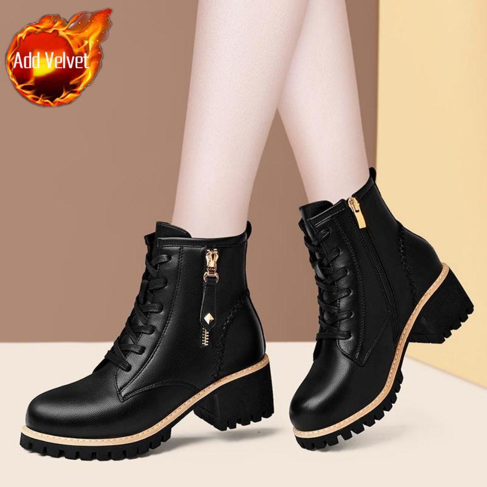 

Fashion Fur Autumn Winter Ankle Boots for Women Elegant With Medium Heels Woman Short Shoes Leather New Rock On Promotion Hot In Booties 40