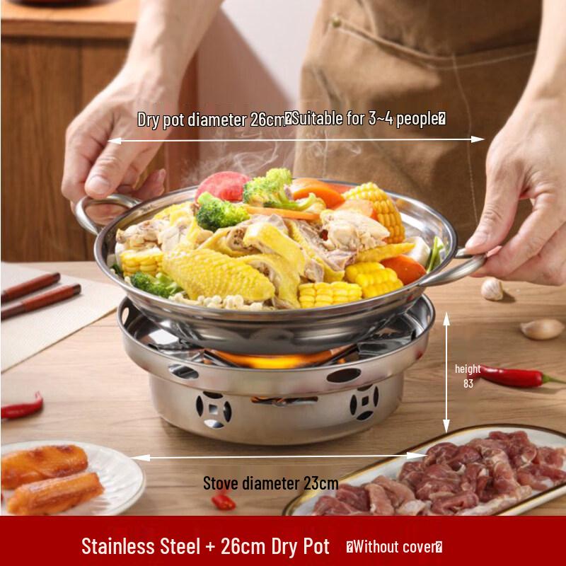 Portable Windproof Alcohol Stove & Stainless Steel Dry Pot Set