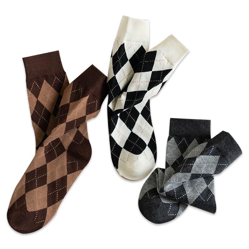 Dammode Argyle Mellanvads Jacquardstrumpor, Trendig Vår/Höst Japanskt Inspirerad Sportstil