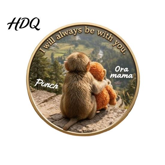 Recovery Gift Token Monkey Commemorative Coin Baby Hugging Plush Toy Challenge Motivational Display Double-Sided Collectible Animal Inspirational for
