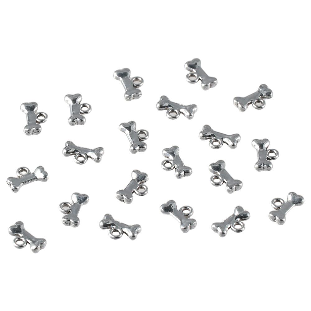 120pcs Sliver Alloy Pet Dog Bone Charms Dog Bone Shaped Pet Dog Bone Charms for DIY Crafts