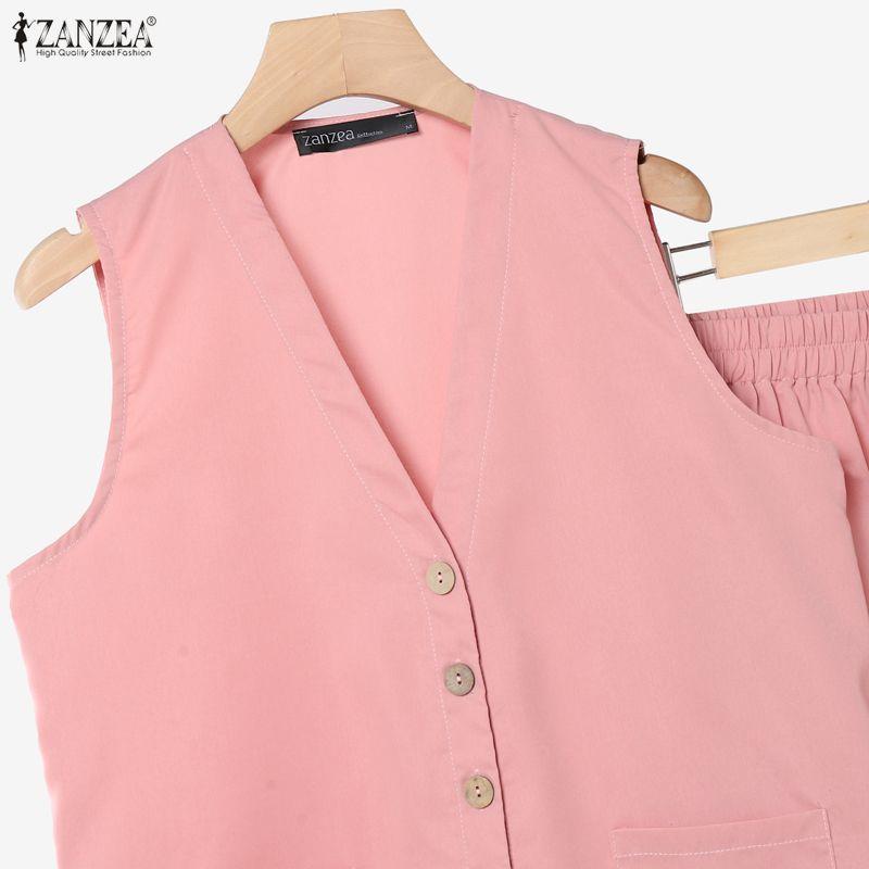 ZANZEA Women Sleeveless Vest Tops and Long Pants Casual Two Piece Suit Sets