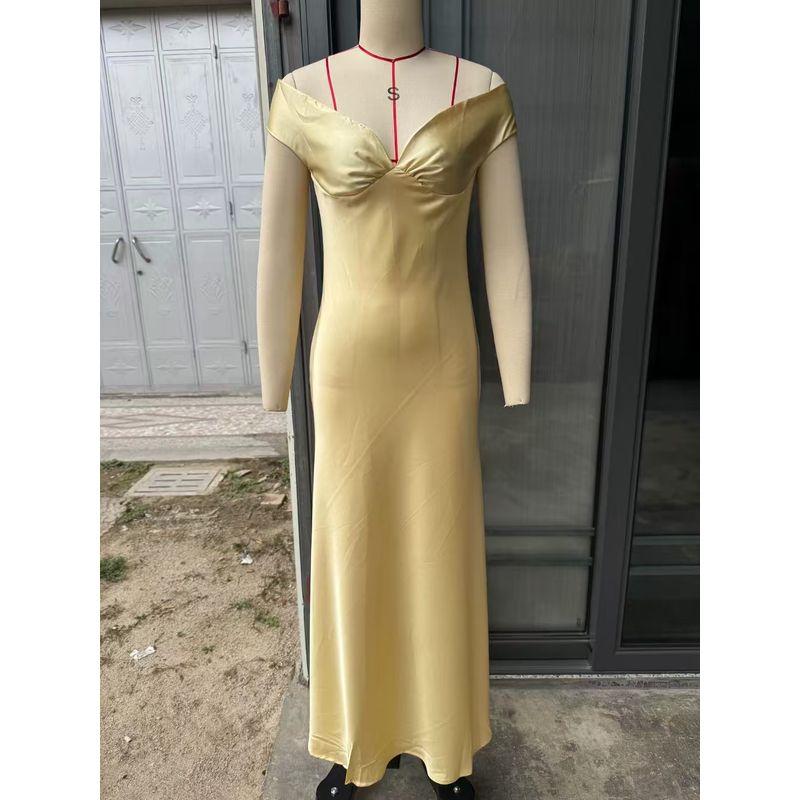 

Western Style Sexy Backless Tube Top off Shoulder Dress Sexy Backless Strapless Dress Champagne XS