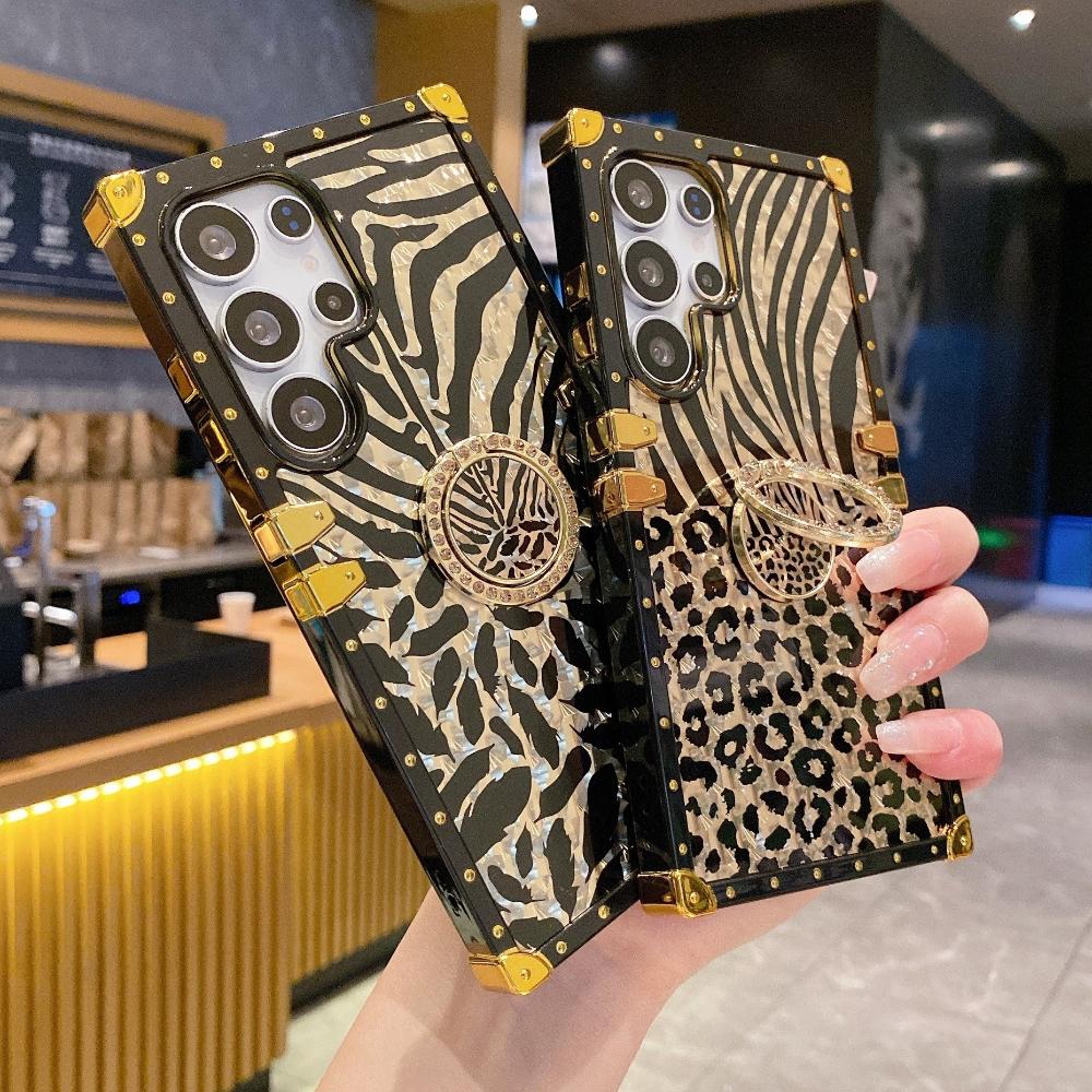 Feather Leopard Print Ring Cover Plating Phone Case For Samsung Galaxy S25FE S24 S23 A54 A51 A71 A52 A72 A82 A22 A20 A50 A70 A40 A60 A17 A26 M40 Flip7