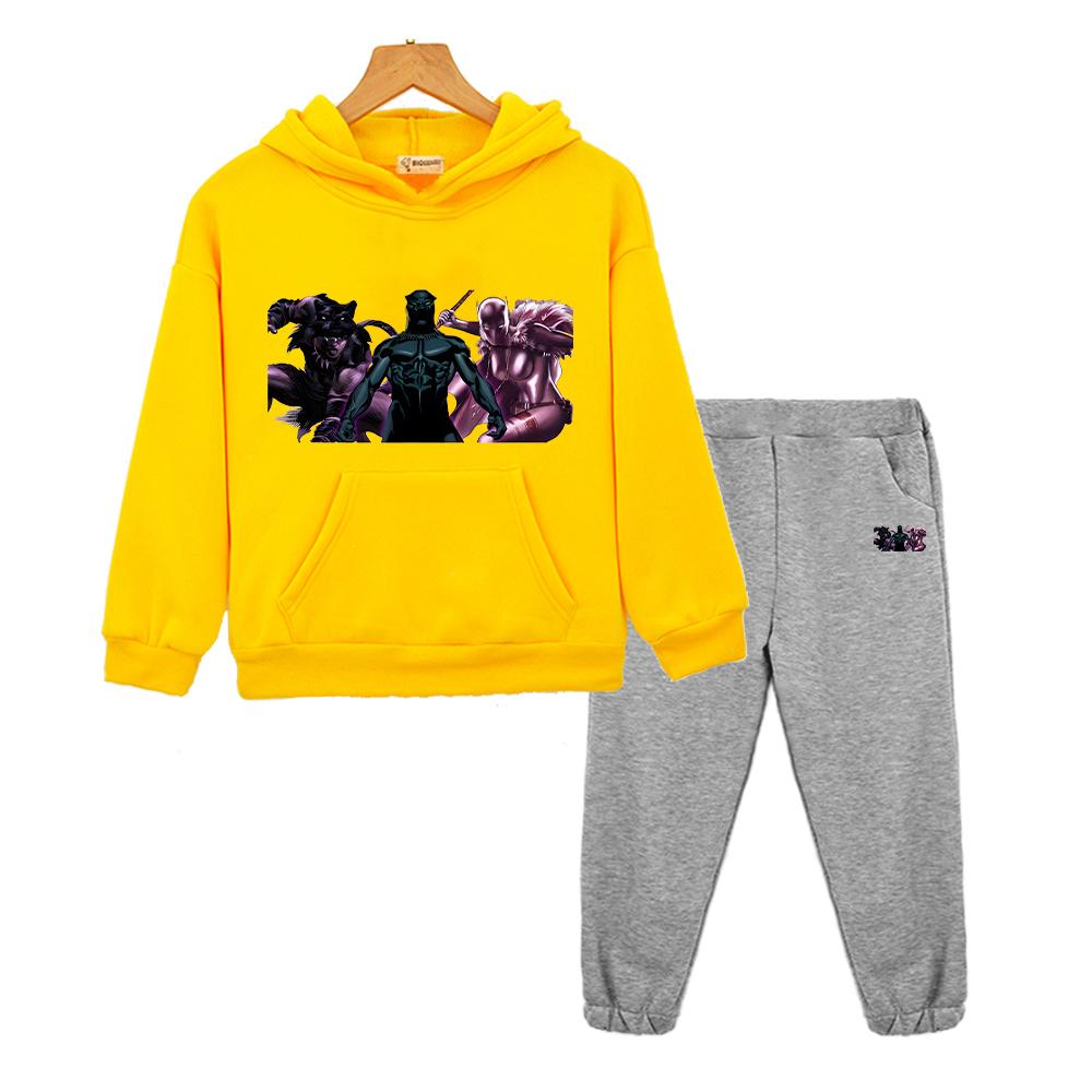 Autumn Black Panther Hoodie Fleece Sweatshirt Kawaii Jacket 2pcs pullover+Pant Boy Girls Hooded Spors Sets Kids Boutique Clothes