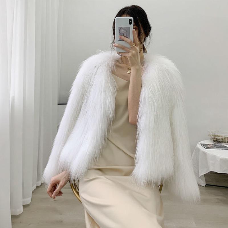Winter new imitation fox fur imitation coat women's short long hair fashion slim imitation mink plush warm