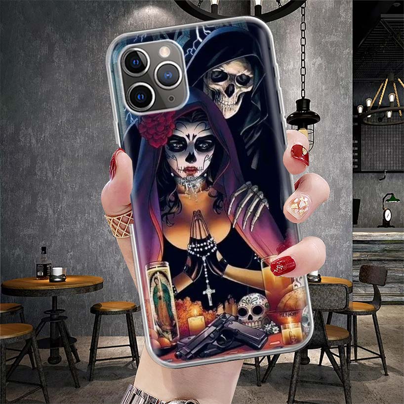 Catrina Beautiful Rose Girl Skull Soft Phone Case For IPhone 11 17 Air 16E 16 Pro Max 15 + 14 Plus 13 Mini 12 Apple 7 SE 8 Funda