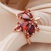 Fashion Cubic Zirconia Leaf Red Maple Adjustable Rings For Women Wedding Elegant Rose Gold Color Jewelry Gift