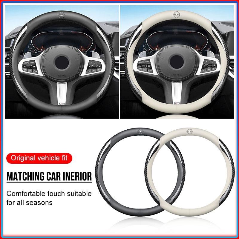 PU Leather Carbon Fiber Car Steering Wheel Cover Emblem Car Accessories For Opel Astra H G J Insignia Mokka Zafira Corsa Vectra B C D