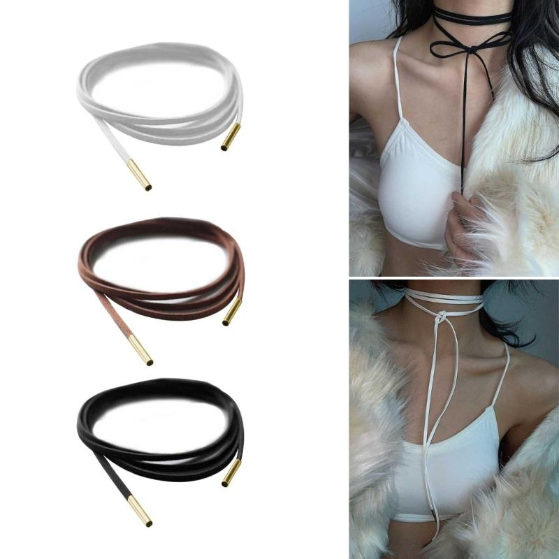 2 Stück Lange Seil Halskette Wildleder Seil Fliege Choker Halskette Modeschmuck Halsband Schlüsselbein Kette Halskette