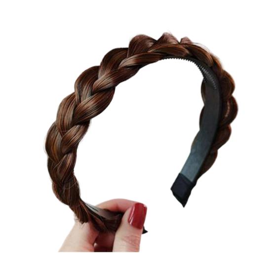 

Wig Headband Anti-Slip Tooth Design Fluffy Fishbone Braid Texture Hair Hoop Artificial Hair Decor Women Headband Hair Accessory світло-коричневого кольору