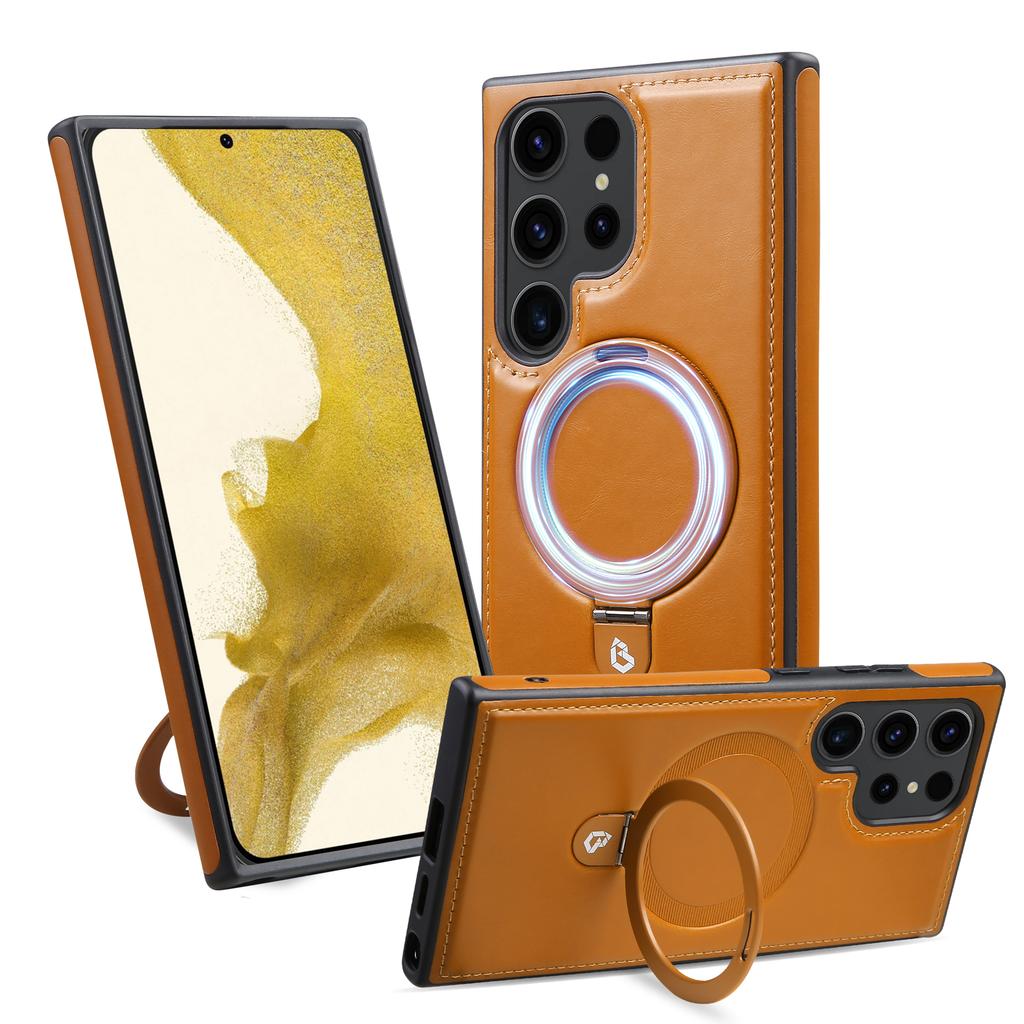 For Samsung Galaxy S25 Ultra Case Compatible with MagSafe Kickstand TPU+PU Leather Anti Drop Phone Cover