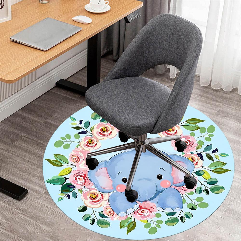 1pc Elephant Flowers Round Chair Mat Office Area Rug - Non-Slip, Floor Mat for Office, Bedroom, and Indoor Decor P127287
