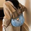 Denim Moon Bag with Colorful Strap Women's Crossbody Bag Fashionable Shoulder Bag Casual Daily Use Design