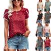 Women's Elegant Polka Dot Lace Spliced Short Sleeve T-shirt Base Top, Trendy Casual Tee for European American