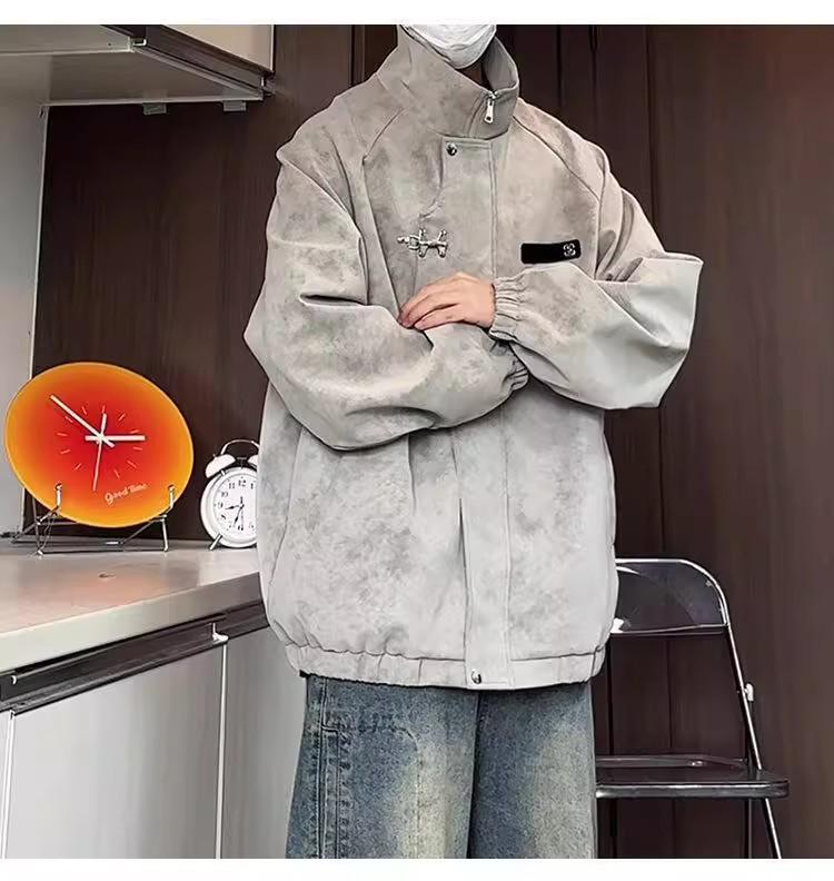 Men's Retro Tie-Dye Stand Collar Jacket - Winter Casual Loose Outerwear