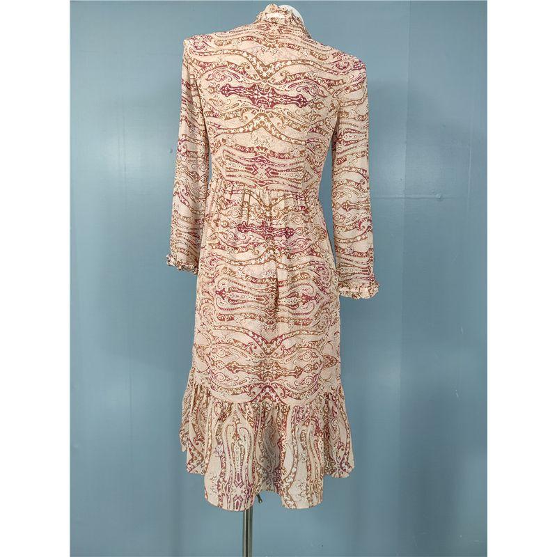 Foreign Trade Order Exquisite Print Spring Long Sleeve New Silk Slimming Lady Temperament Fashion Personality Strap Dress