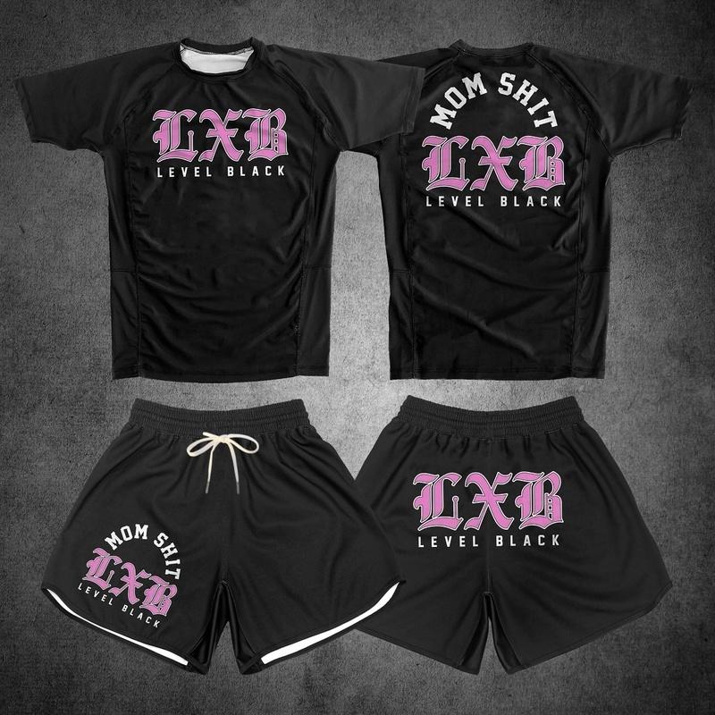 Quick Drying Black V1 LXB AJJ Rash Guard Gym Set Levelxblack RANKED V2 NIVEL NEGRO Jersey T-shirt And Shorts Combo for Fitness