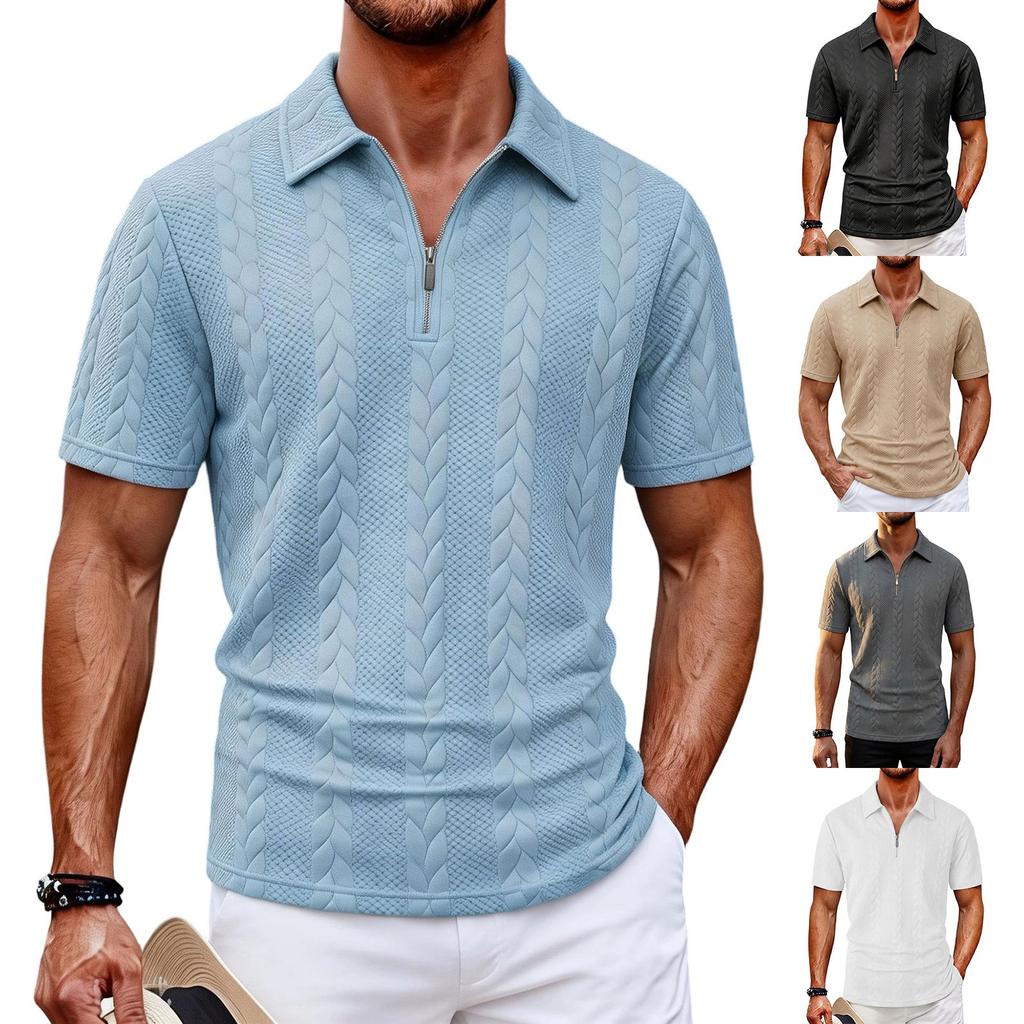 Men's Sweatshirt - Turned Collar - Half-zip Pullover Short-sleeved Shirt