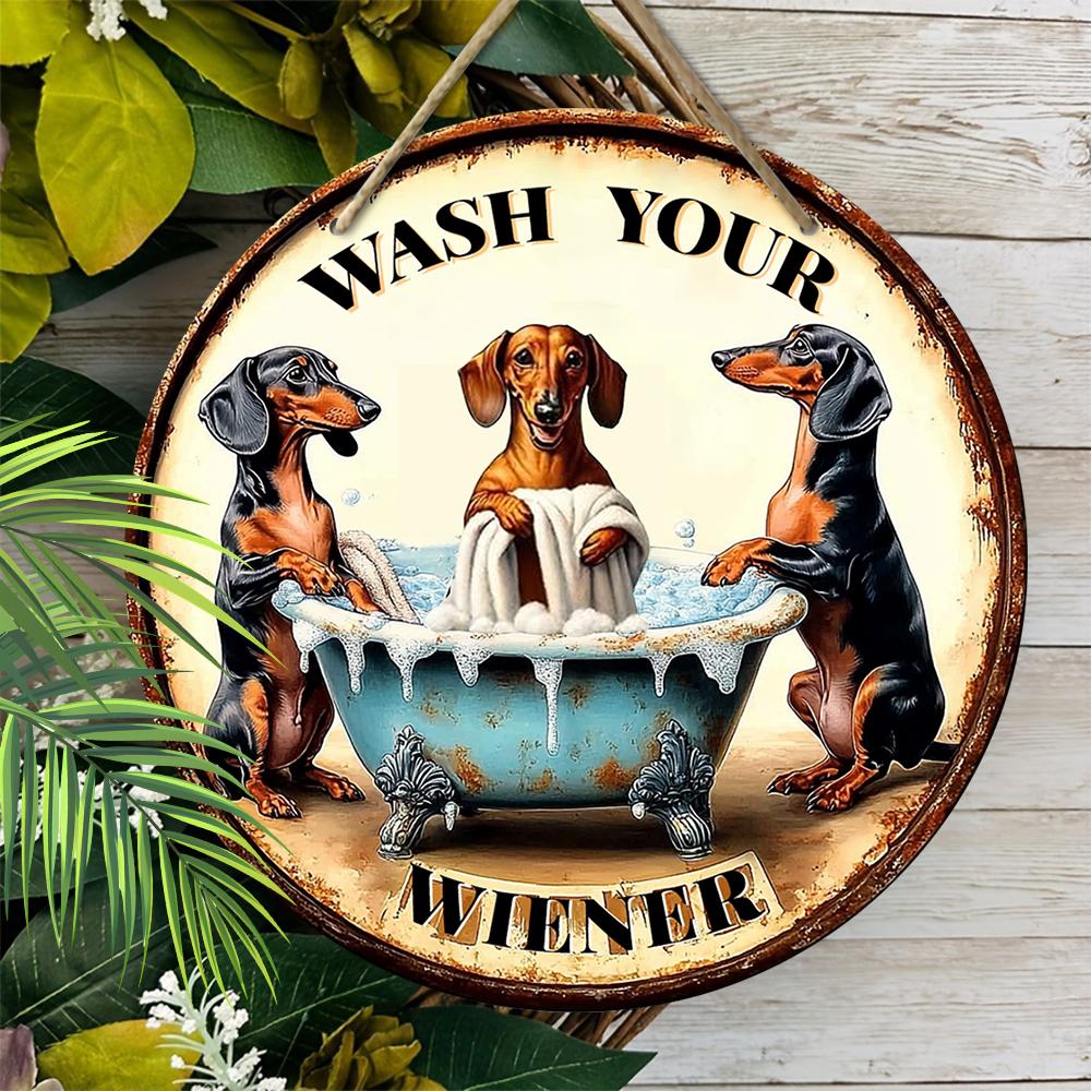 2D Flat Hanging Decorative Signs, Interior Wall or Door Decoration, Garden Decoration, the Pattern Is Three Dachshunds,a Housewarming Gift for Friends