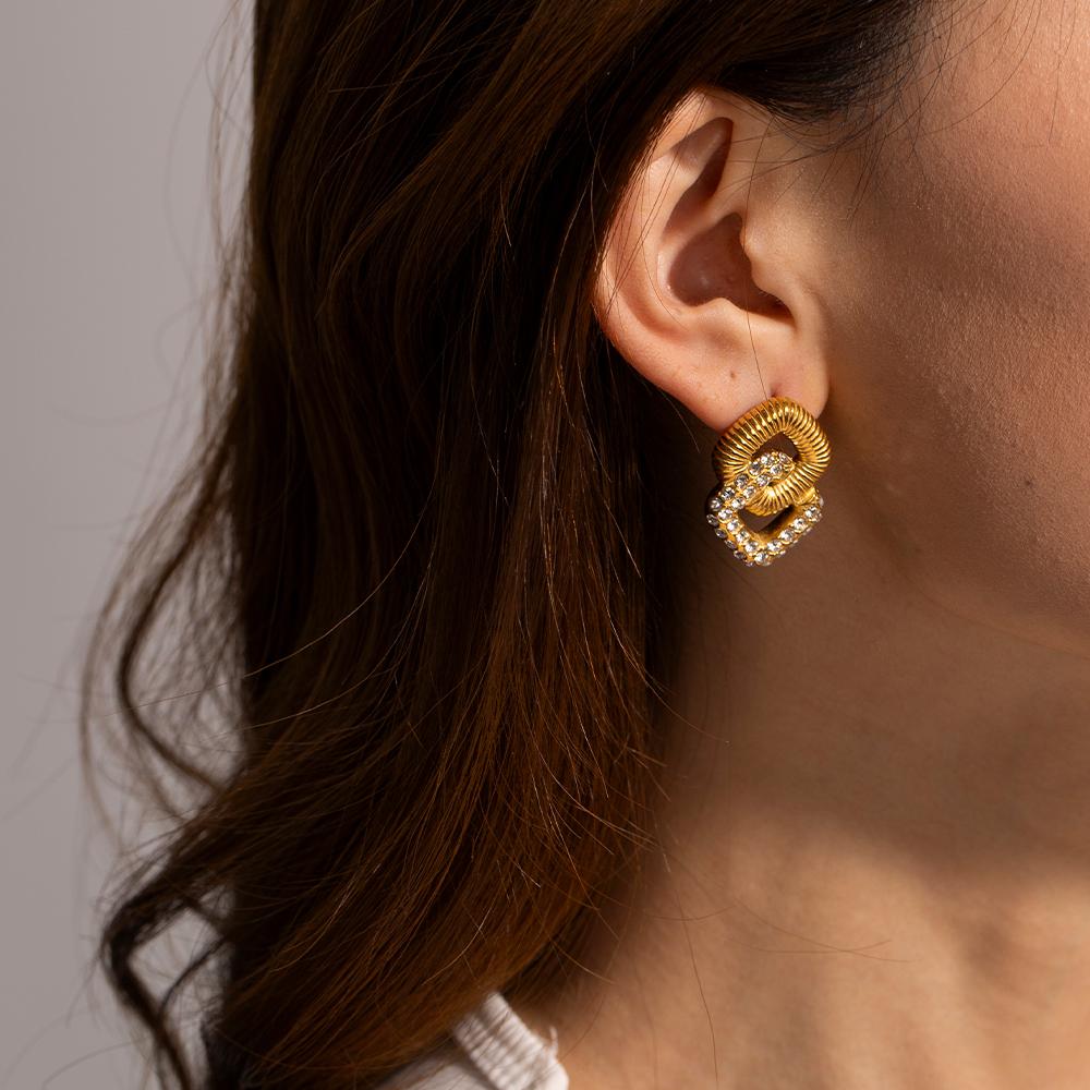 Youthway Gold Plated Vintage Double Layer Cubic Zirconia Pearl Earrings Waterproof Classic Engagement Wedding Jewelry Gift