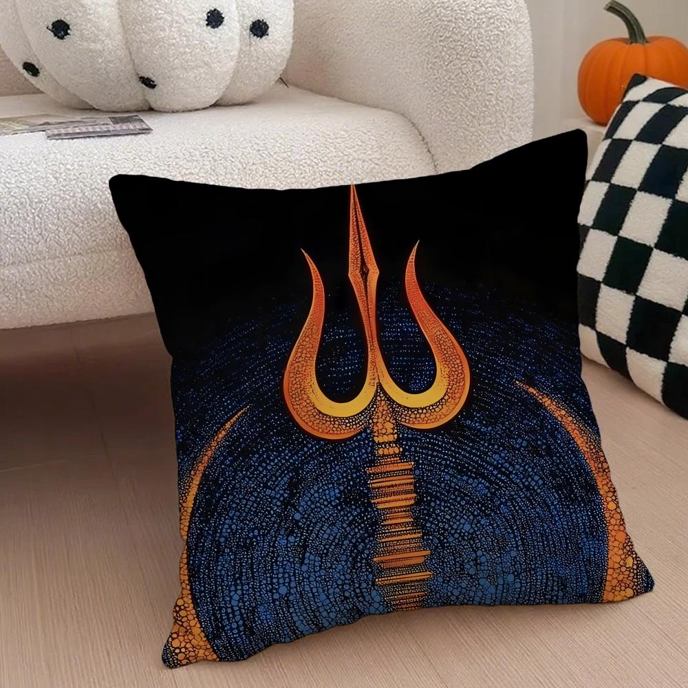 SShiva Trident Cushion Cover Throw Pillow Cover Hidden Button Durable Polyester Chair Cushion