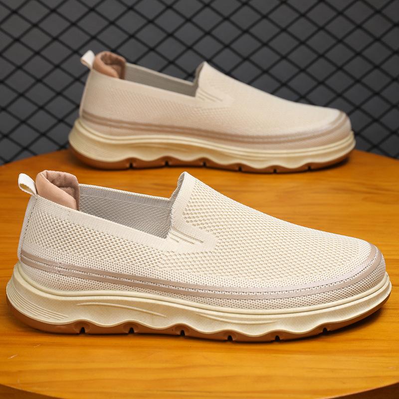 

Flying woven large-size men s shoes, new one-pedal lazy shoes, breathable and light thick-soled thin mesh shoes, mesh trendy shoes 39