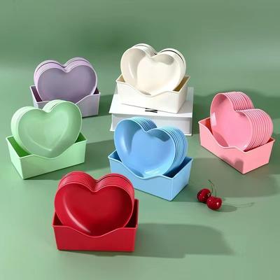 10 pezzi di piatti a forma di cuore con ossa sputate, per uso domestico, per feste, in plastica per alimenti, per frutta, torte, snack, dessert, tavolo da pranzo, spazzatura