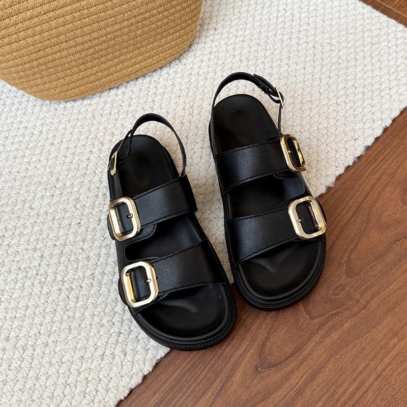 Muffin platform sandals casual women's shoes summer new square head fashion belt buckle flats children