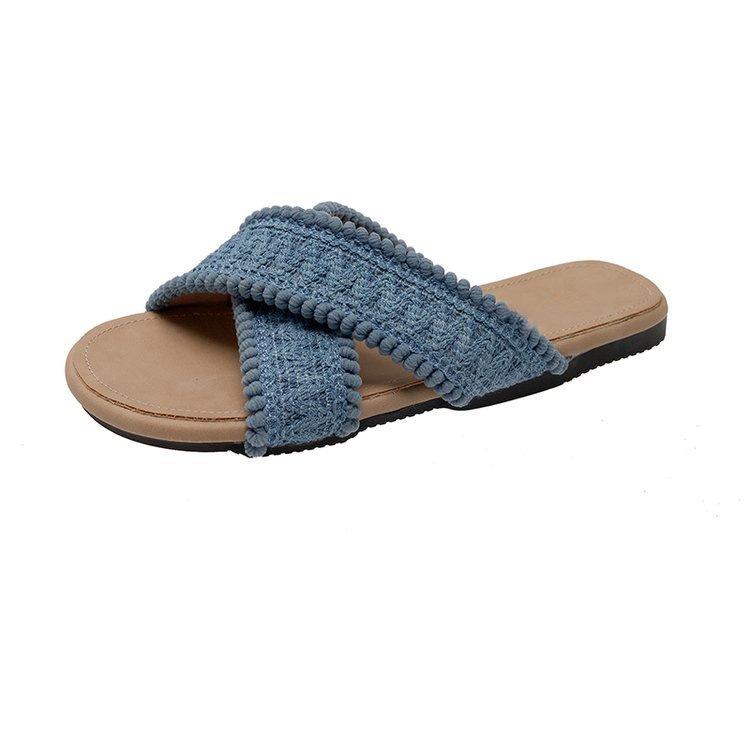 Roman woven cross slippers 2025 summer gentle fairy bohemian vacation beach slope heel cool slippers