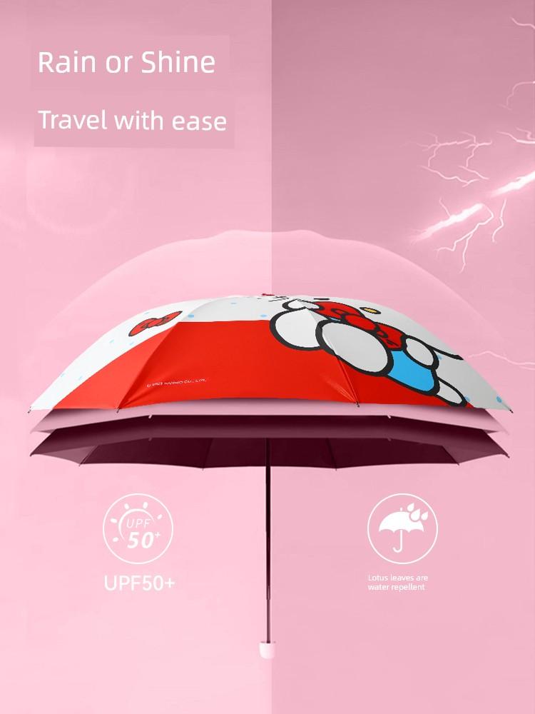 Authentic My Melody Umbrella, Dual-Purpose for Sun and Rain, 70% off Fold Umbrella, Uv Protection, Black Coating, Stylish Design for Female Students