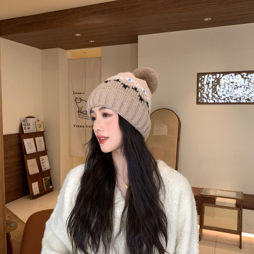 New Warm Knitted Hat for Women for Women Korean Style Versatile Plus Velvet Thickened Windproof Ear Protection Wool Hat