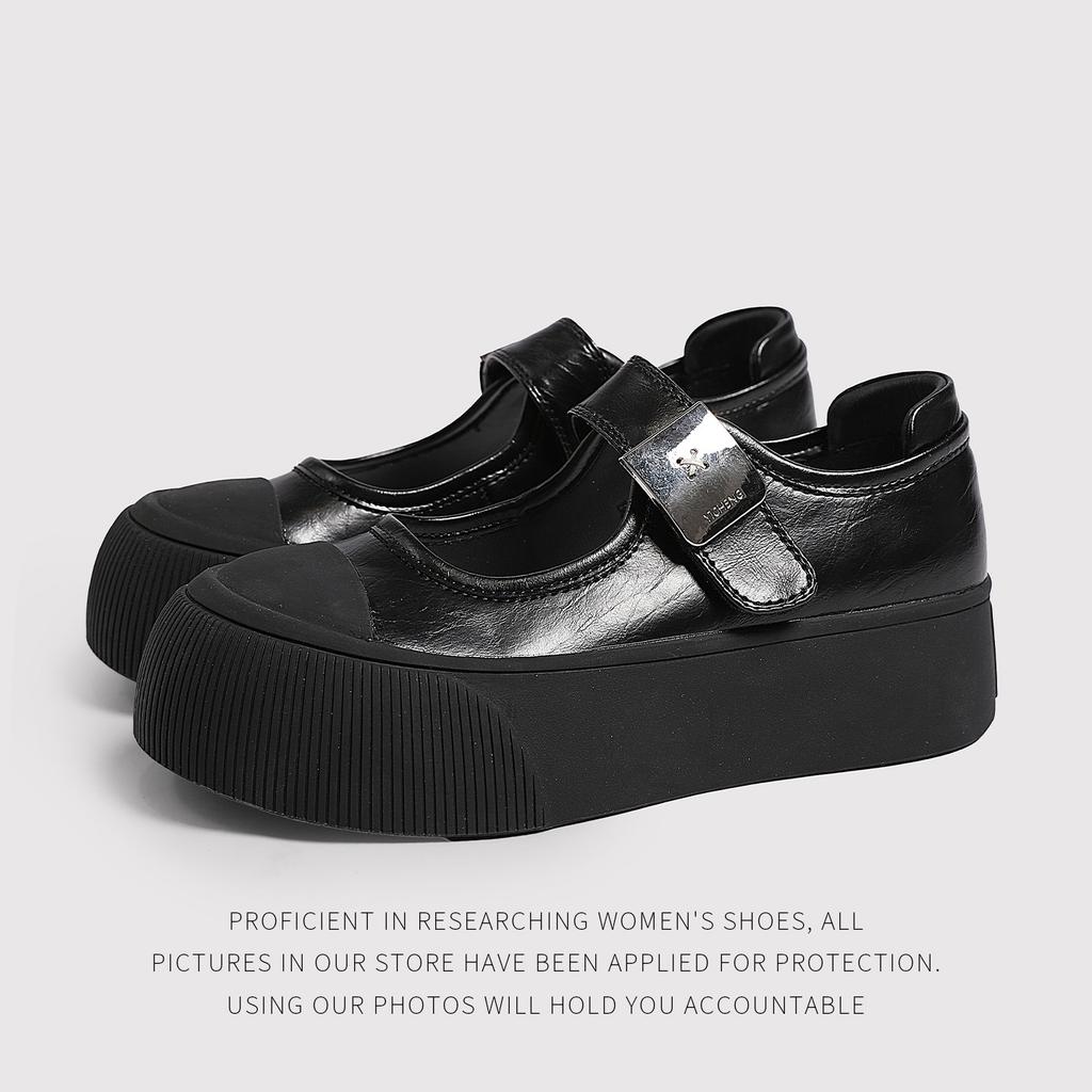 Summer Leather Board Shoes Platform Mary Jane Shoes Women'S Fashion Versatile Velcro Casual Shoes