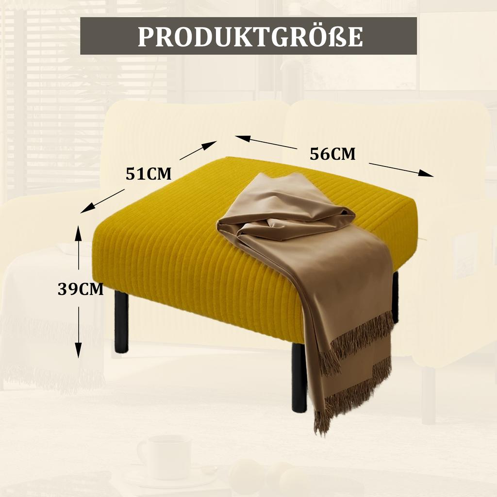 Hochwertiger Cord-Hocker mit Metallrahmen – Weicher Veloursbezug – Vielseitig als Fußhocker, Hocker oder Beistelltisch – Werkzeuglose Montage