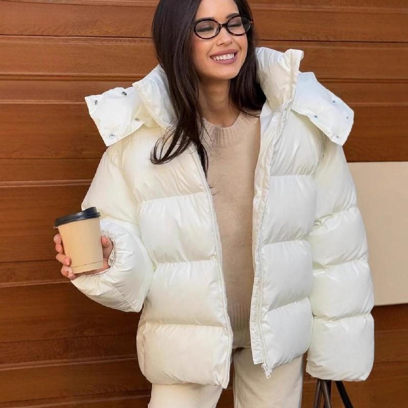 Womens Removable Hooded Puffer Jacket Warm Cotton-Polyester Filled Casual Outerwear Loose Fit Winter Coat