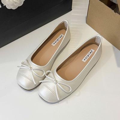 Chaussures simples à semelle souple argentées rétro françaises chaussures pour femmes été ladyshoes soirée ballerines à nœud chaussures dorées pour mère