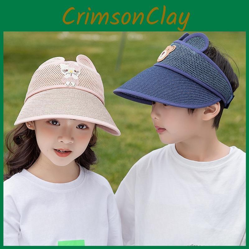 Summer Breathable Kid Sun Hat Wide Brim Cartoon Bear Sunshade Outdoor Activities