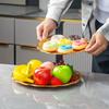 Flower Shape Design Metal Cake Tray With Exquisite Circle Plate Engraving Flower Golden Food Fruit Tray Party Wedding Decoration