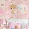 Adorable Sanrio Family Pink Heart Tapestry Kawaii Anime Wall Hanging Decoration Girls Heart Printed Tapestry Super Cute Decorat