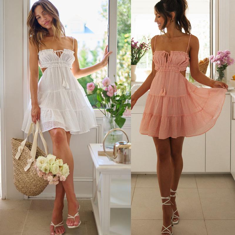 Women's Square Neck Sleeveless Tiered Ruffle Cutout Mini Dress Casual A Line Short Dress