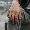 Natural Green Stone Ring for Men Boys,Gold Color Stainless Steel Stamp Ring Thumb Ring Square Ring,Punk Stylish Zircon Gift